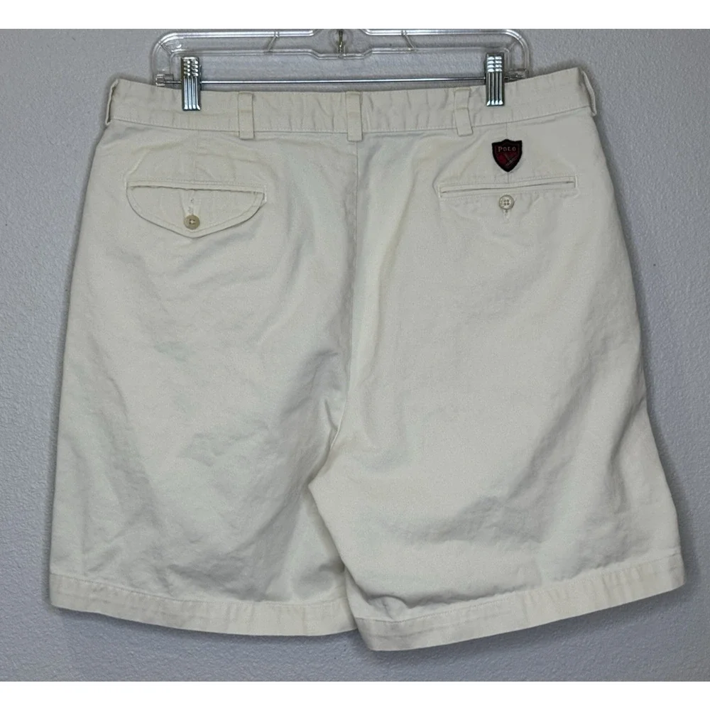 Polo Golf Chino Shorts Mens Size 36 Light Khaki Pleated Front 100% Cotton Preppy